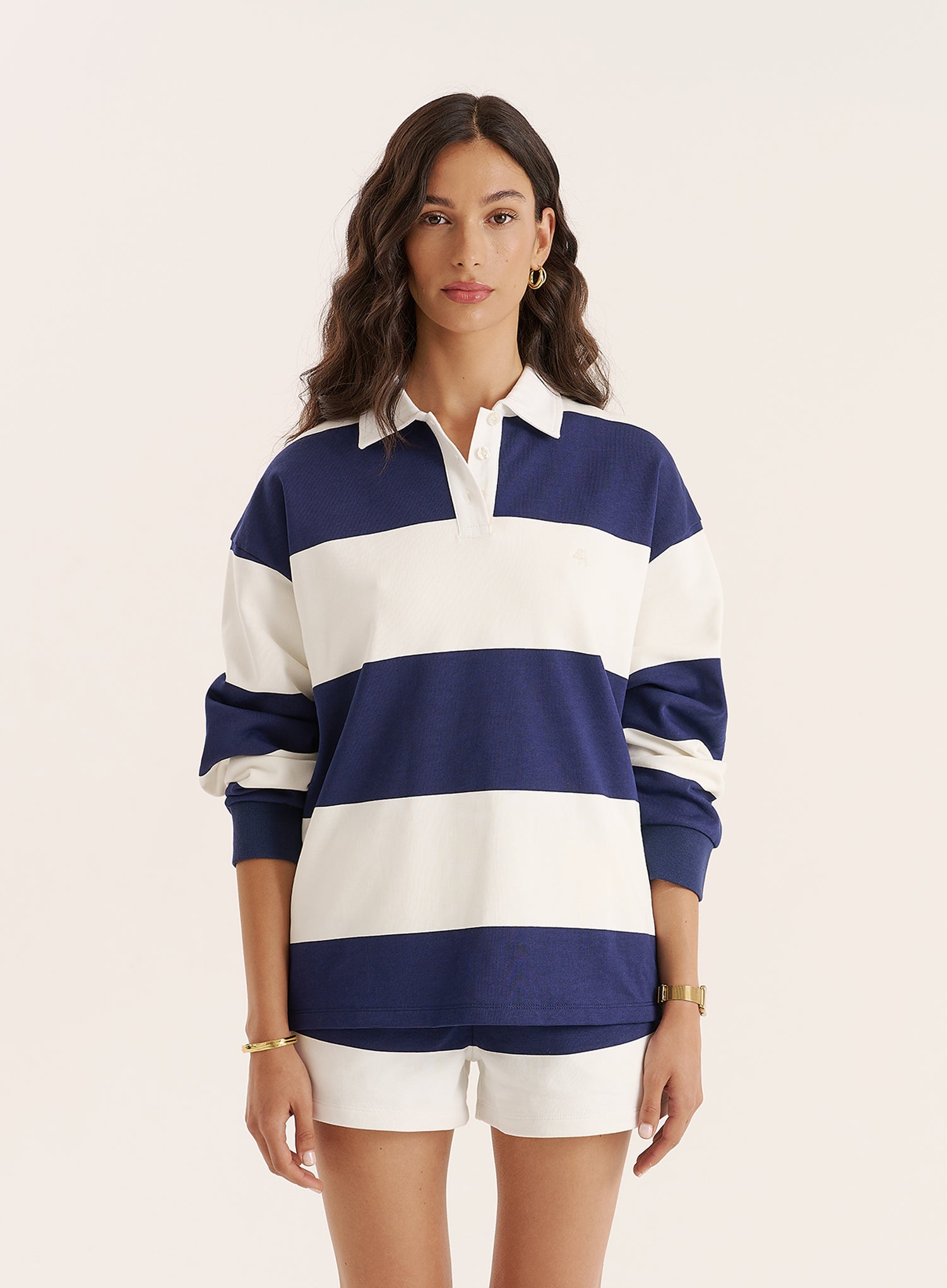 Navy And White Stripe Rugby Top